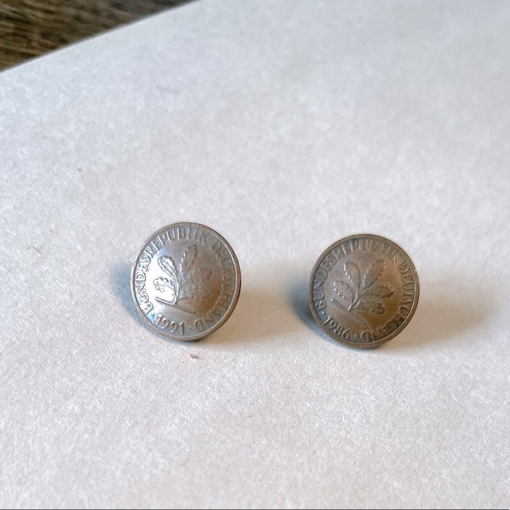 Vintage East Germany Coin Stud Earrings